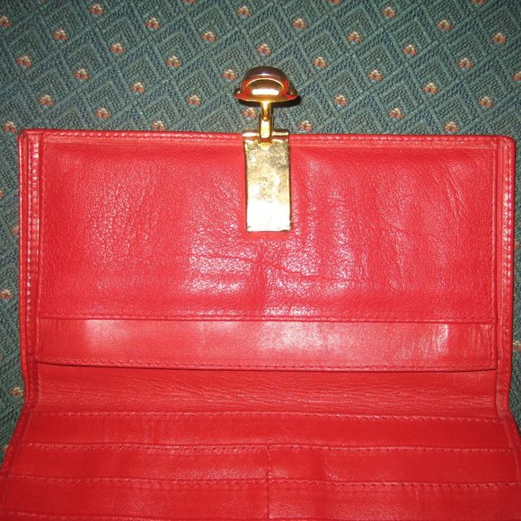 ❤️Amazing PLYMOUTH Red Leather Gold Horsebit Clutch ID Bill Fold Wallet - Picture 6 of 12